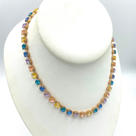 Multi colored rainbow Swarovski elements crystal rose gold tennis